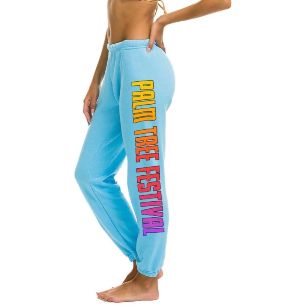 Aviator Nation Palm Tree Festival Dana Point Sweat Pants in Ocean Blue Size L - Picture 2 of 11